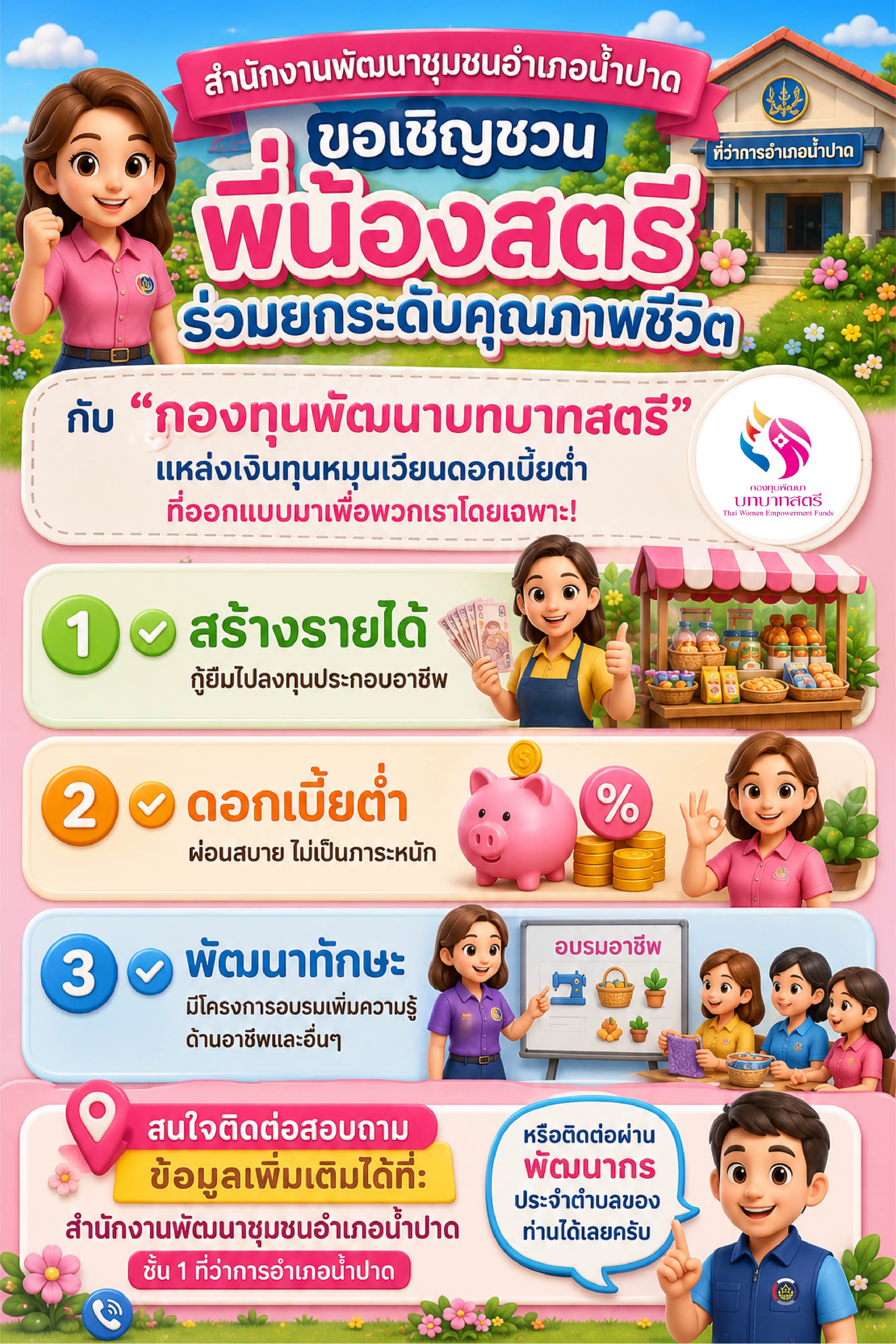 สพอ.น้ำปาด ขอแนะนำ "กองทุนพัฒนาบทบาทสตรี" แหล่งเงินทุนหมุนเวียนดอกเบี้ยต่ำ